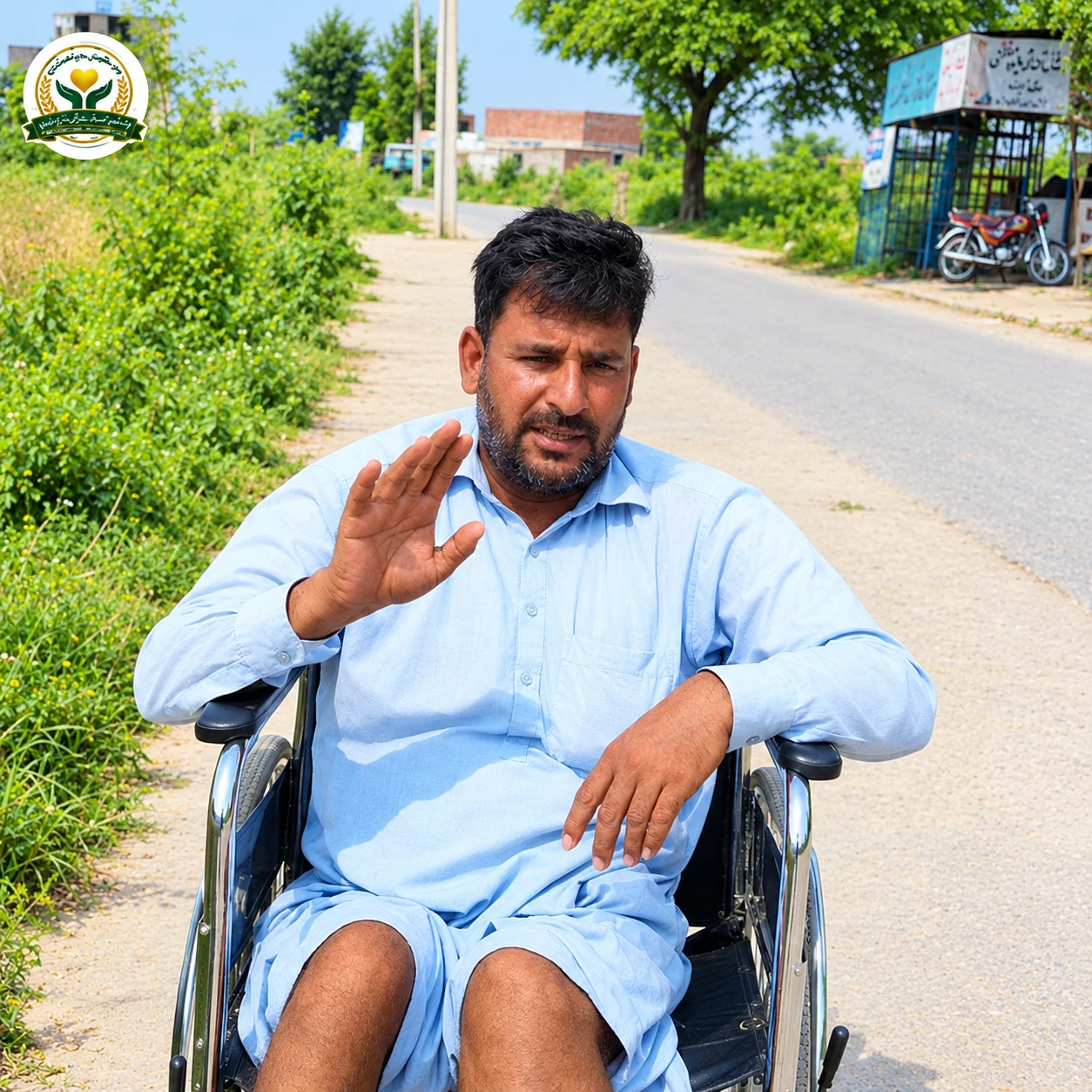 A brother with a disability in his wheelchair